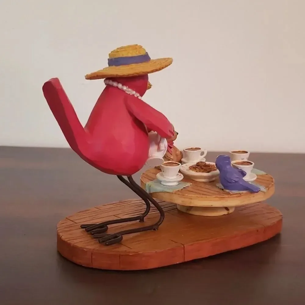 Vintage RUSS Red Bird Tea Party Resin Decor 